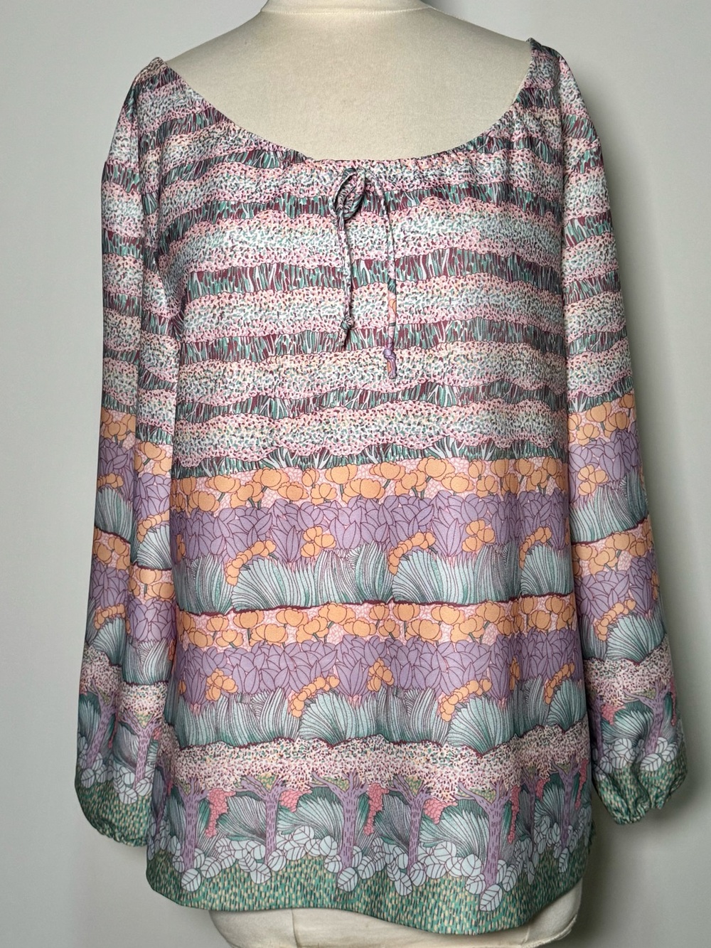 Vintage 1970s Handmade Floral Peasant Blouse in Lavender & Peach Retro